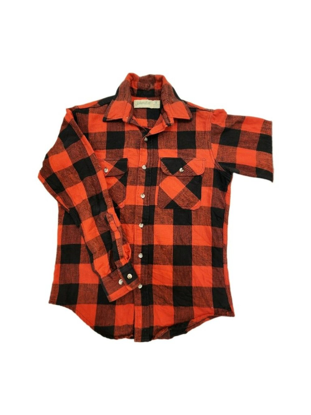 Vintage St Johns Bay Buffalo Plaid Check Shirt Mens S Red Flannel Made In USA